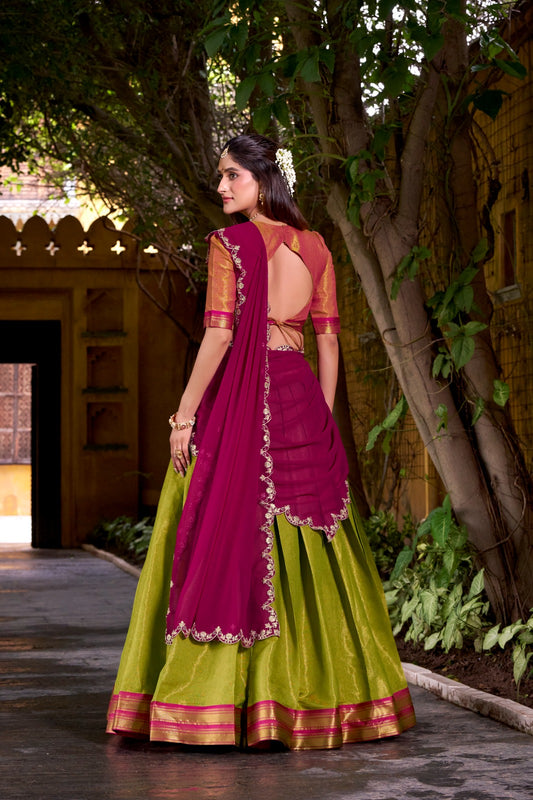 Green kanchipuram lehenga choli for women