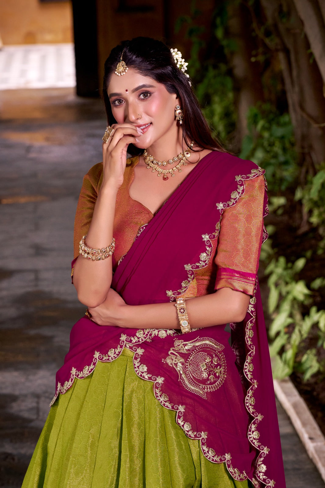Green silk lehenga choli for festive