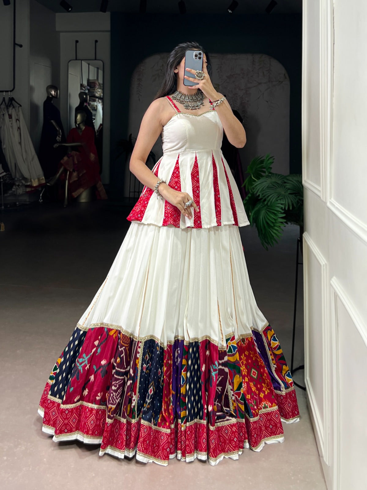 Gamthi work white lehenga with top