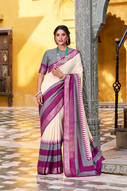 Off white color cotton saree for women