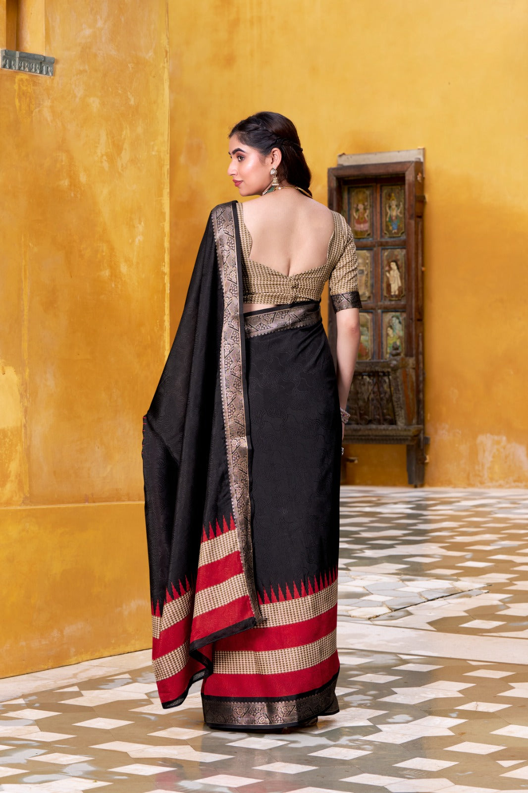 Zari weaving black color saree with blouse