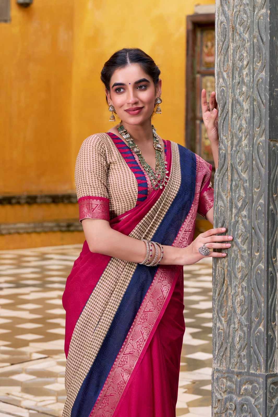 Pink printed saree for wedding