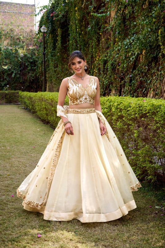 White Color Bridesmaids Lehenga Choli for Party