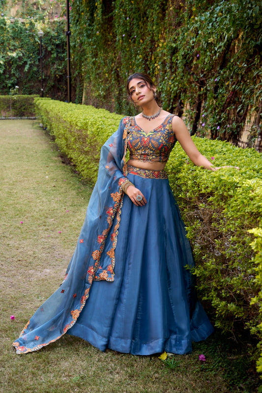 Teal Color Wedding Guest Lehenga Choli for Women