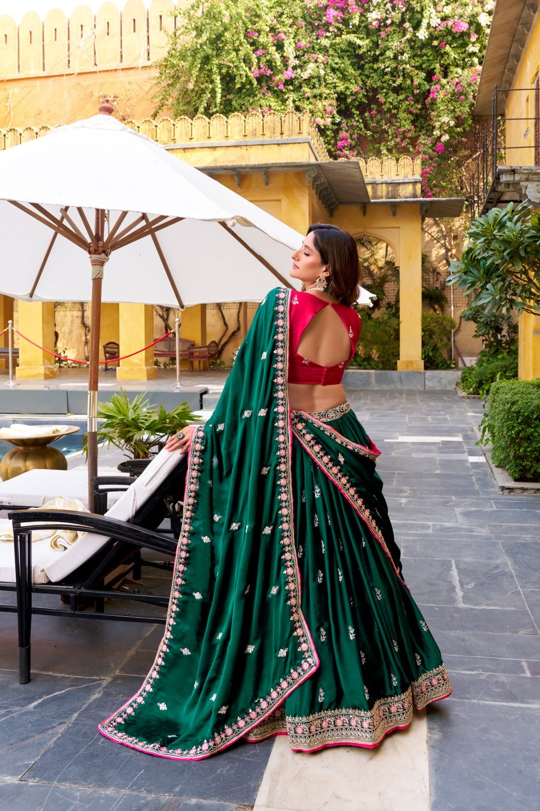 Green Silk Sequins Embroidered Work Lehenga Choli