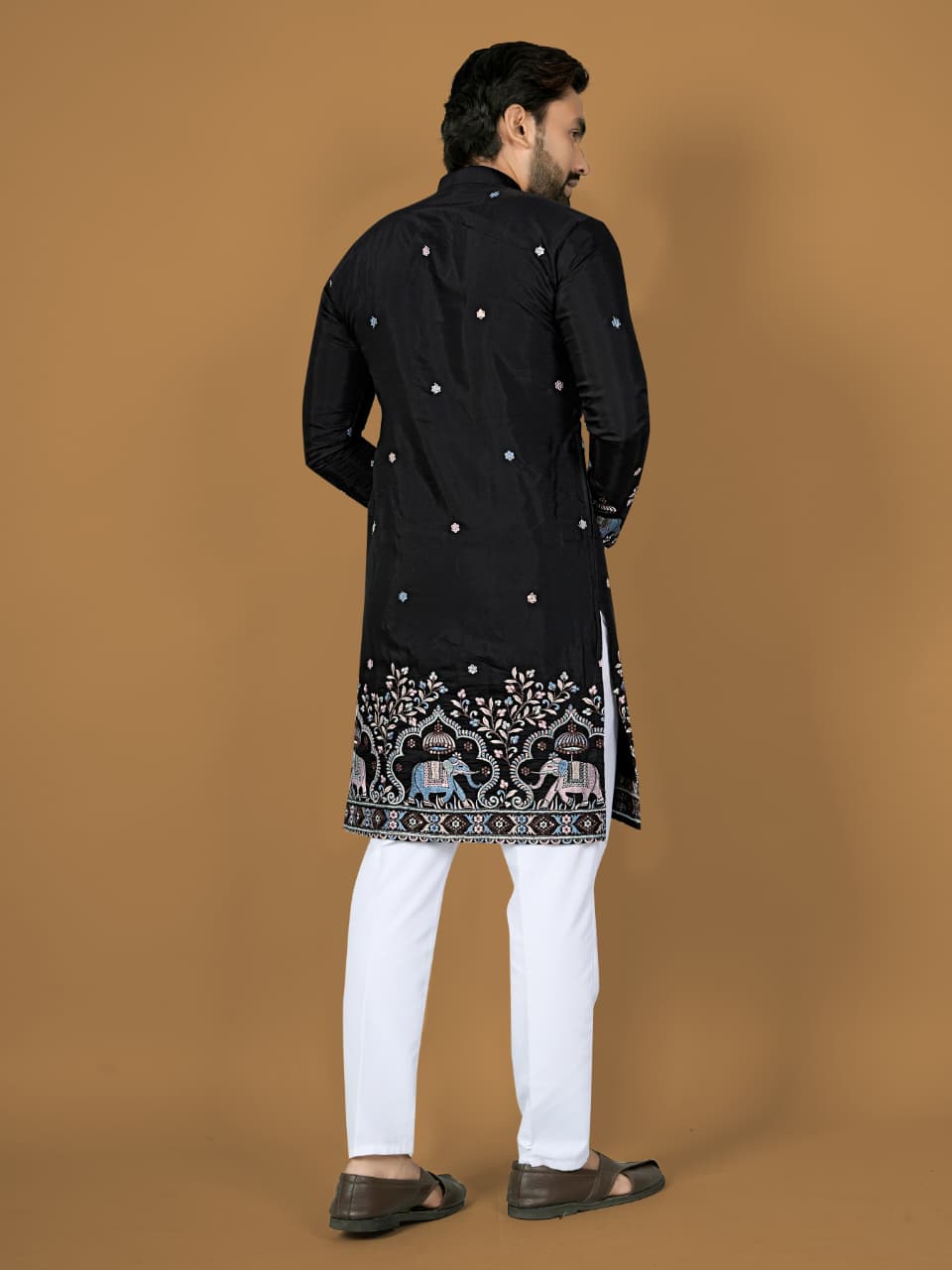 Trendy Black Silk Designer Mens Kurta with Pajama