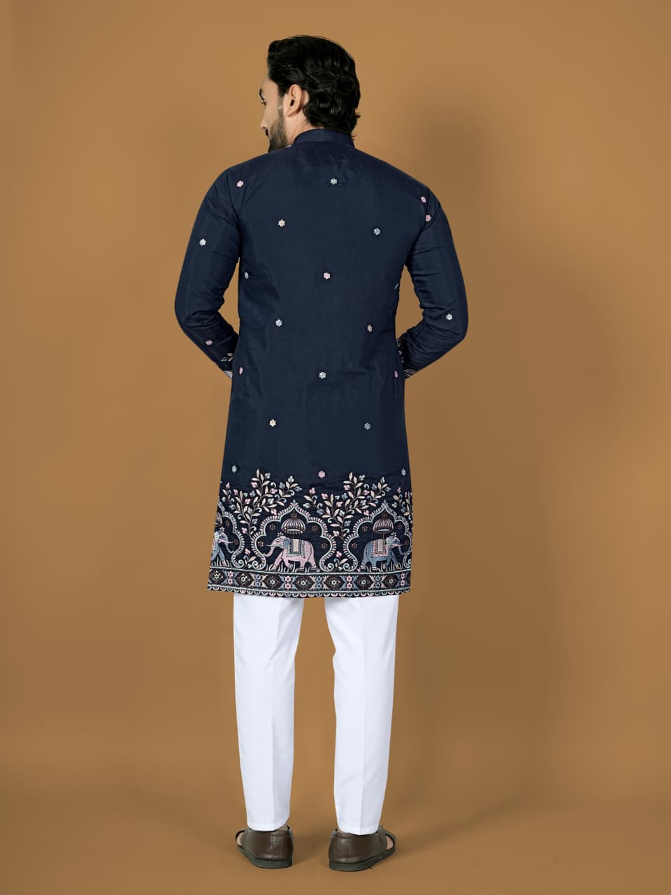 Blue Silk Wedding Guest Mens Kurta Pyjama Set