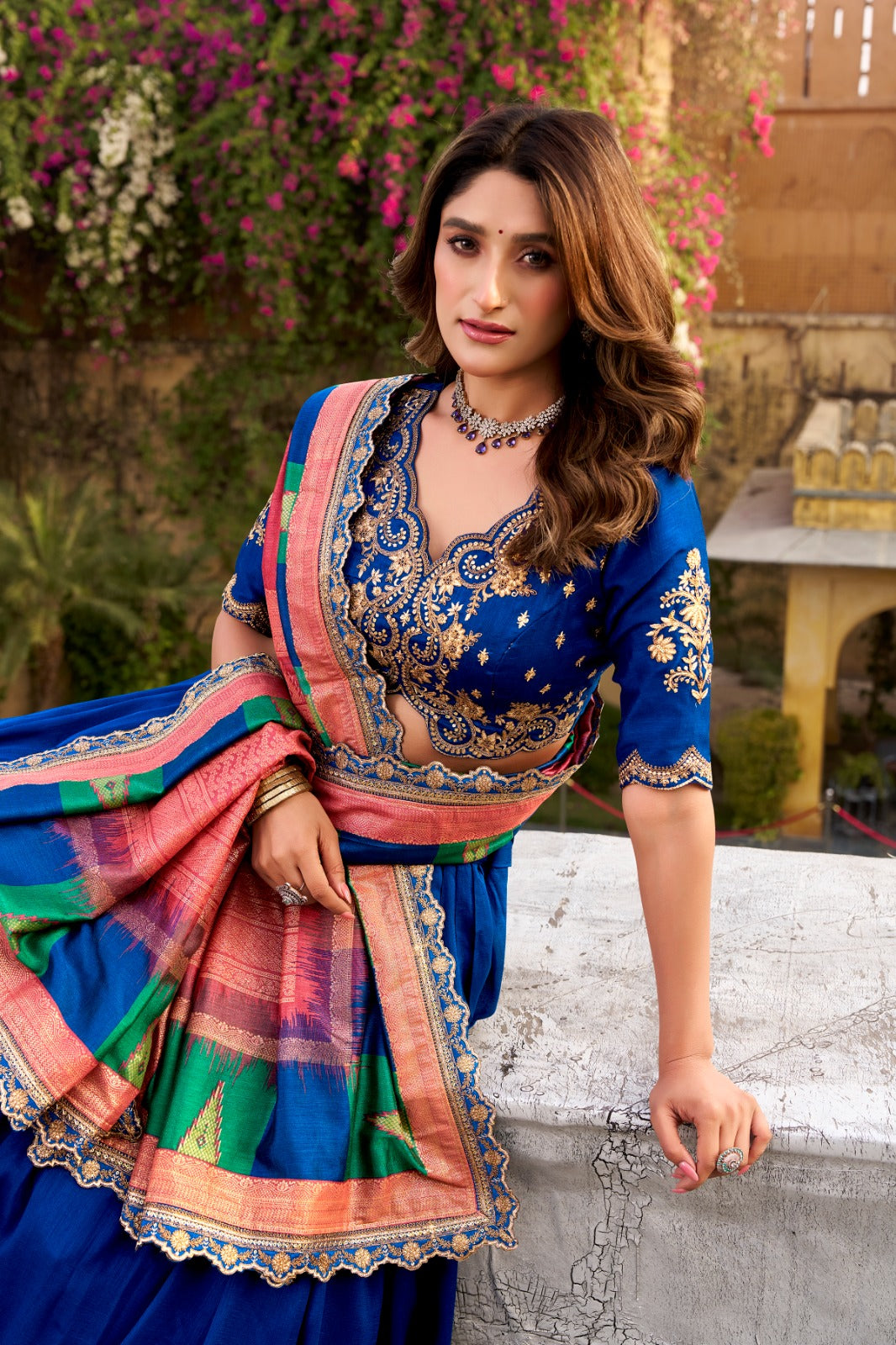 Royal Blue Vichitra Silk Bridesmaids Ghagra Choli