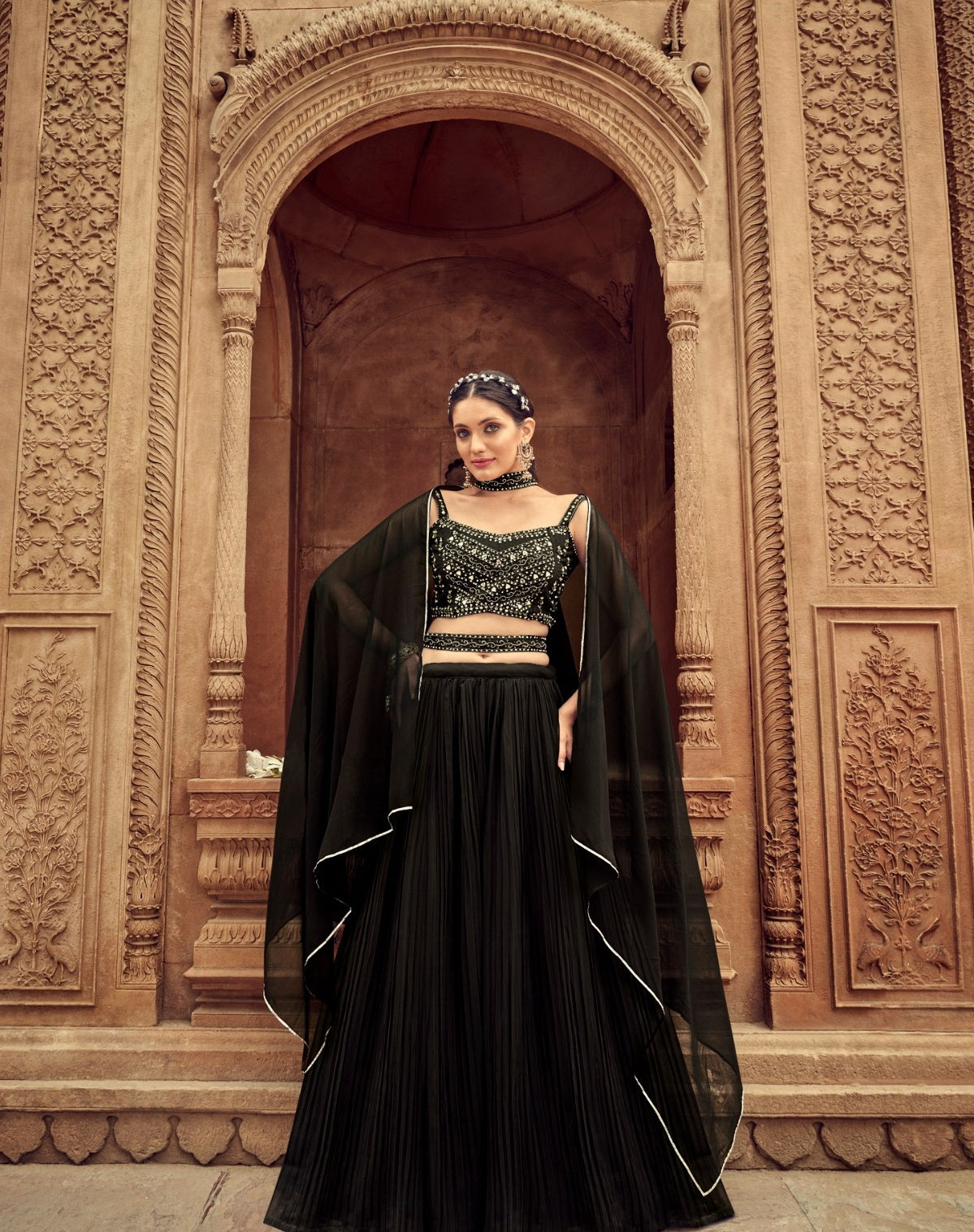 Black georgette lehenga choli for women online shopping