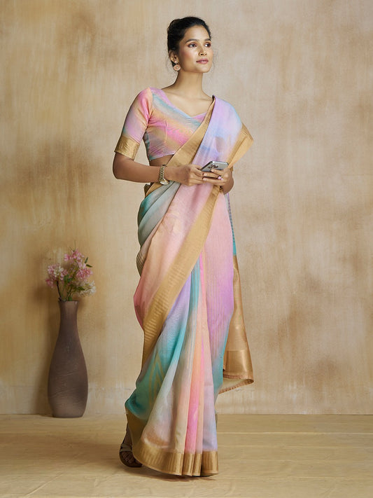 Multi color fancy silk saree for women with price