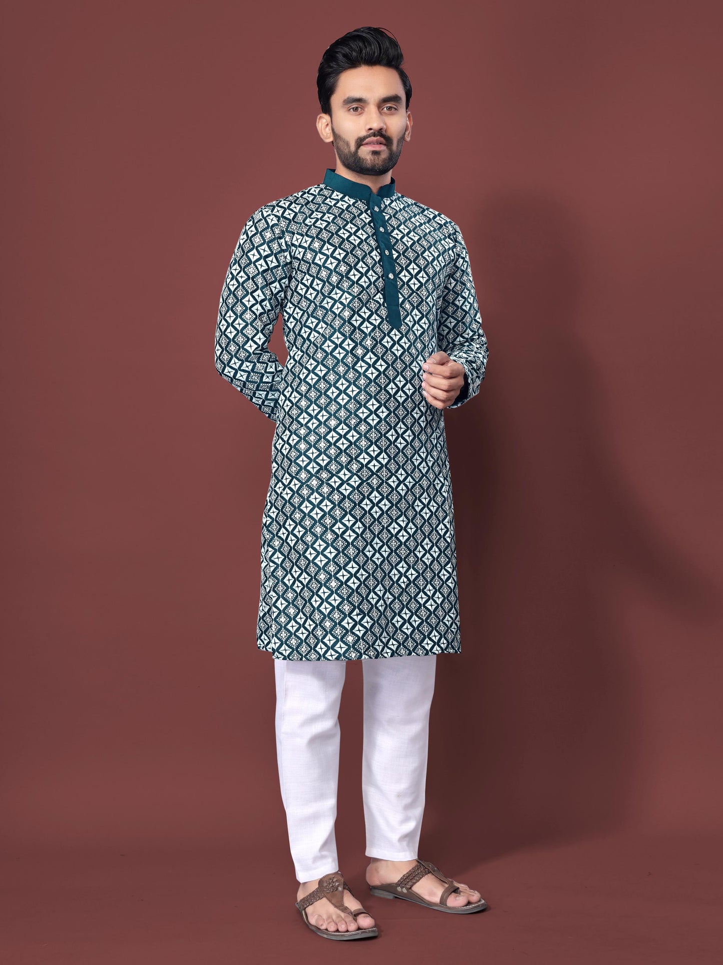 Teal Blue Men's kurta set