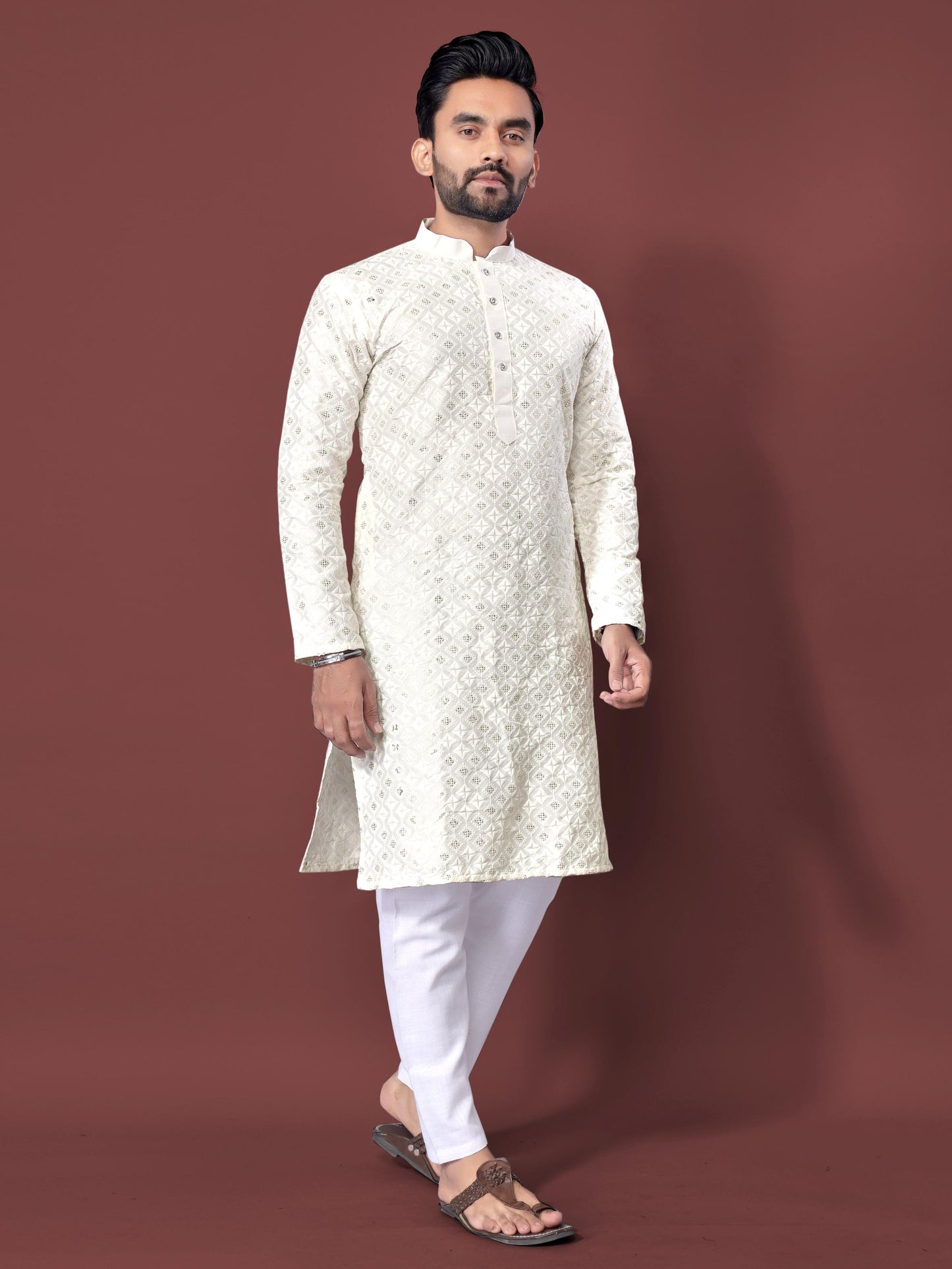 Off White silk kurta pyjama images