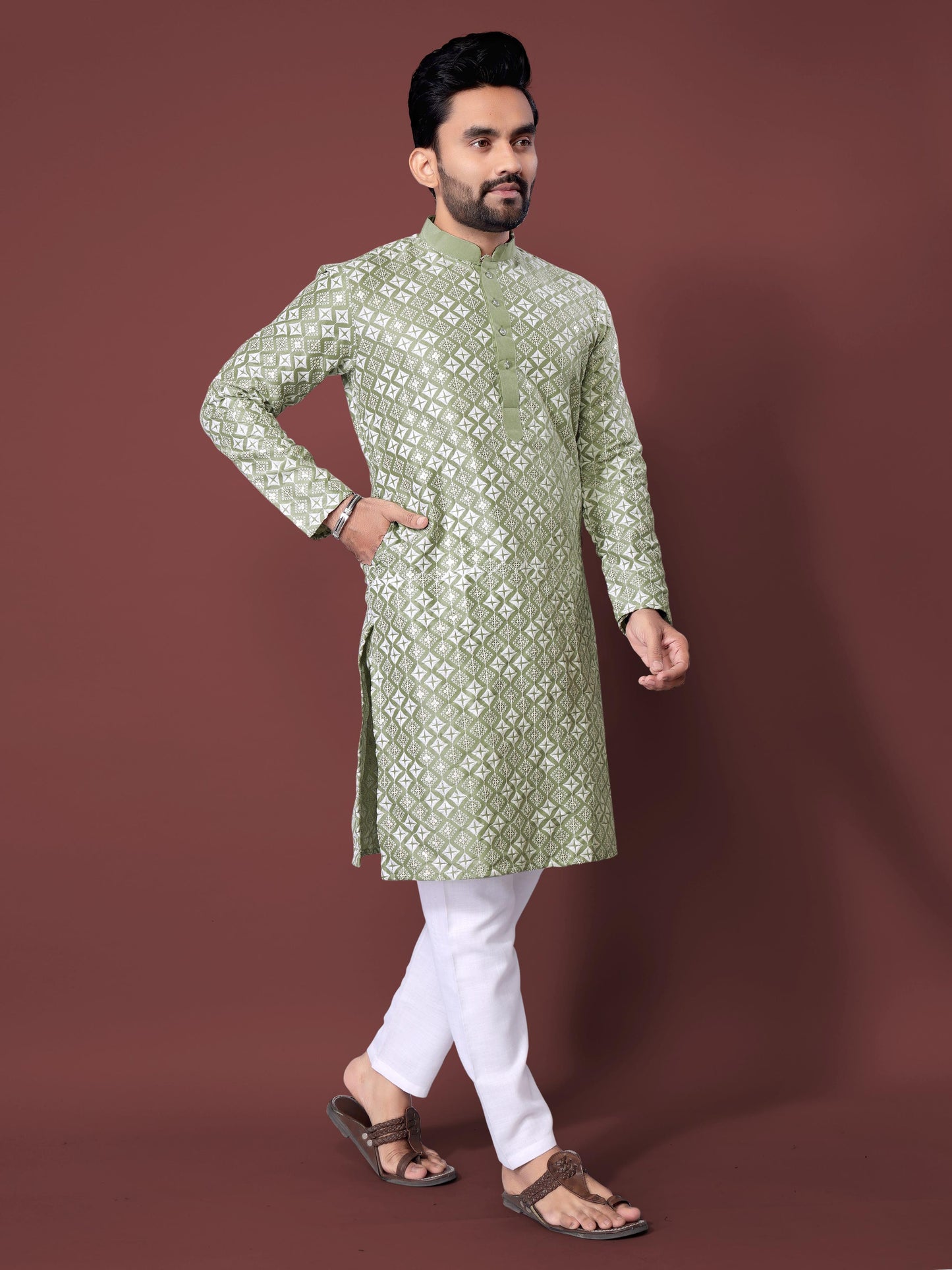 Pista silk men's kurta for festive