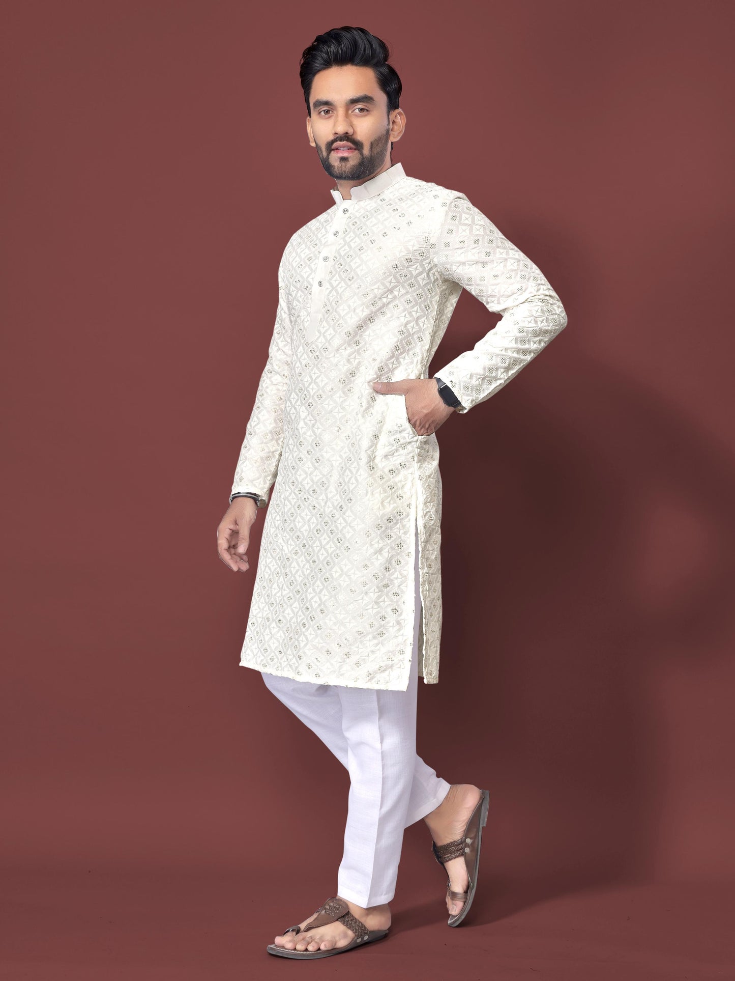 Off White silk kurta pyjama images