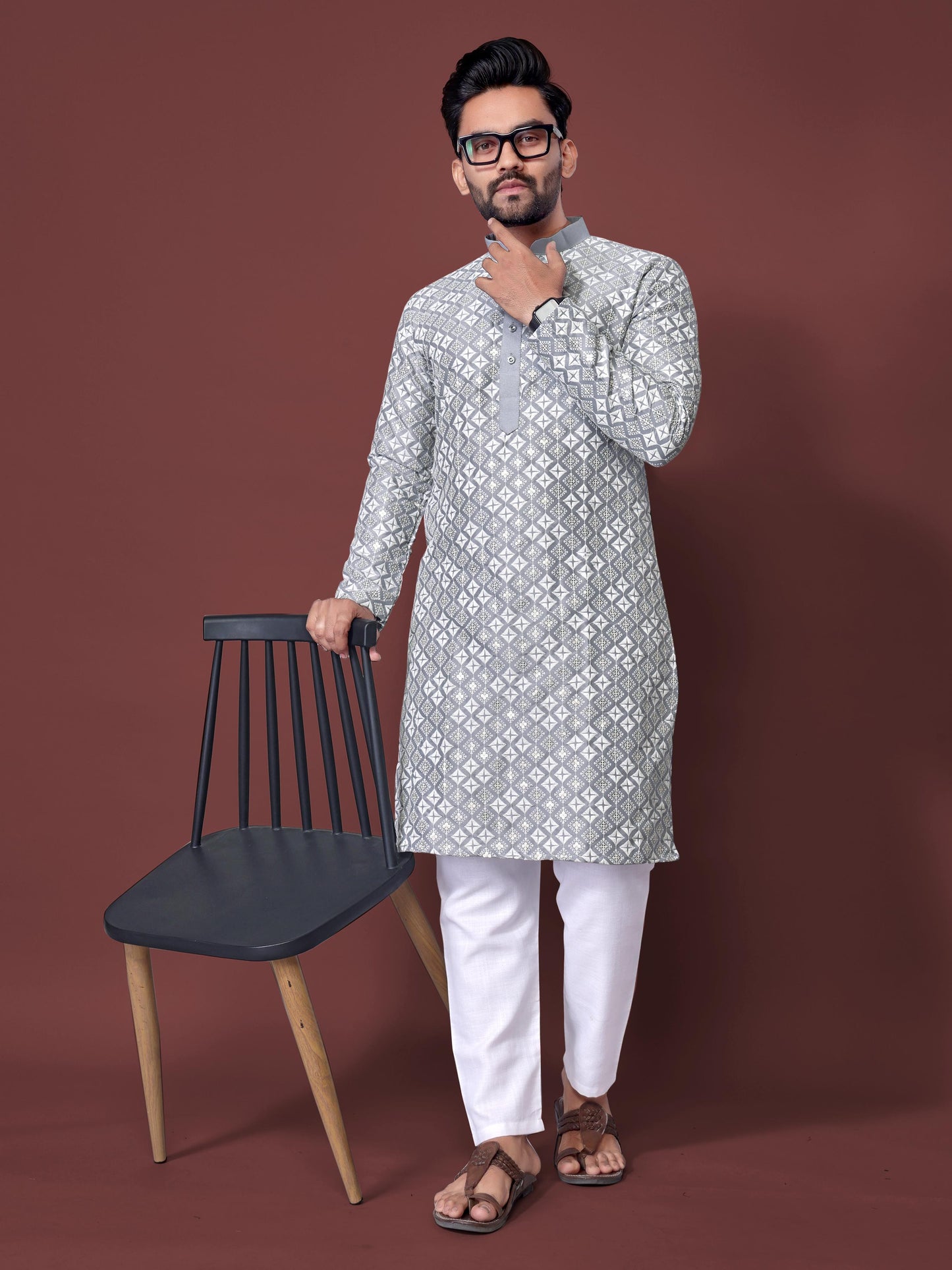 Grey color soft silk kurta pajama original look