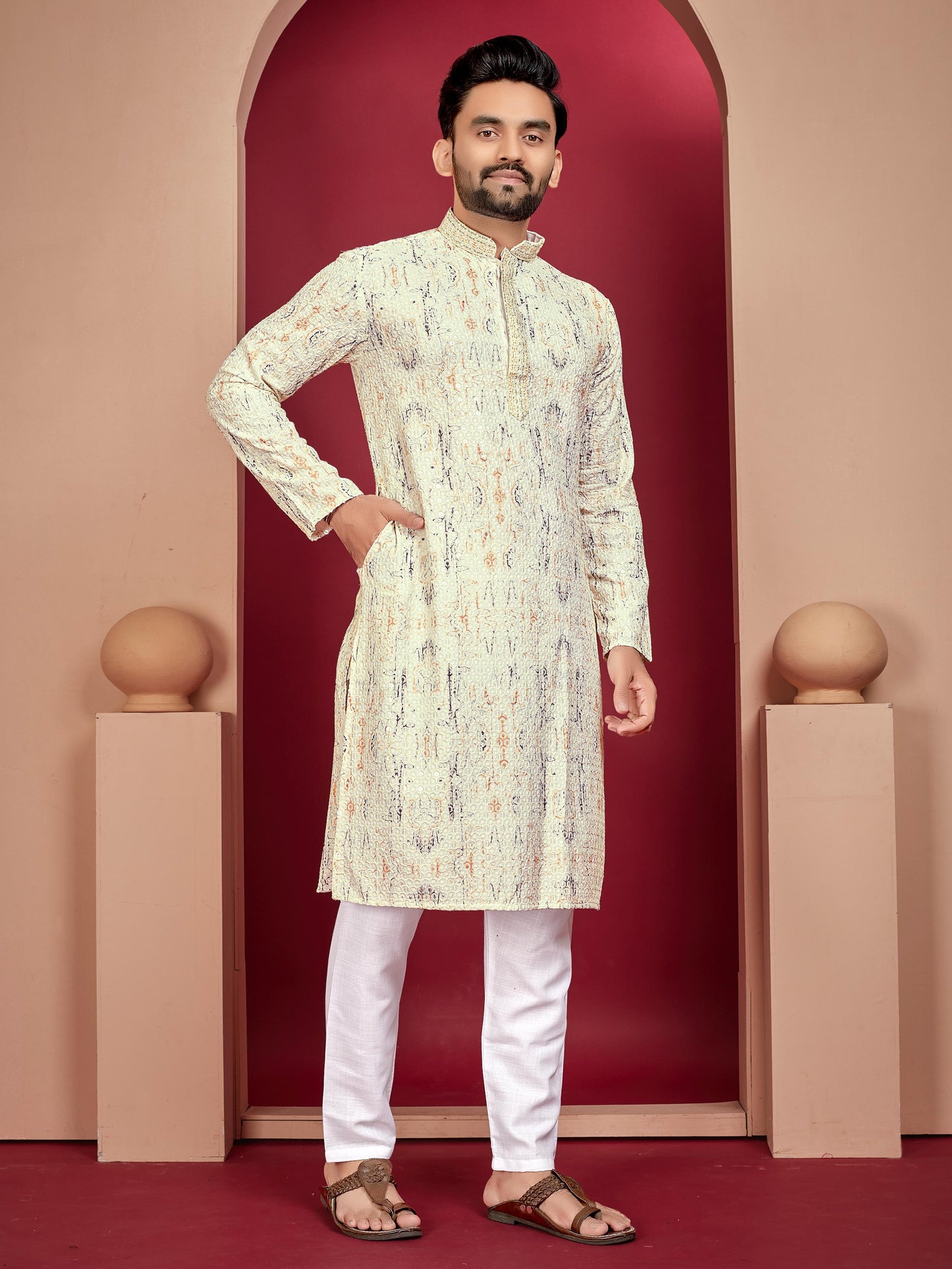 Men's rayon lucknowi kurta pajama set