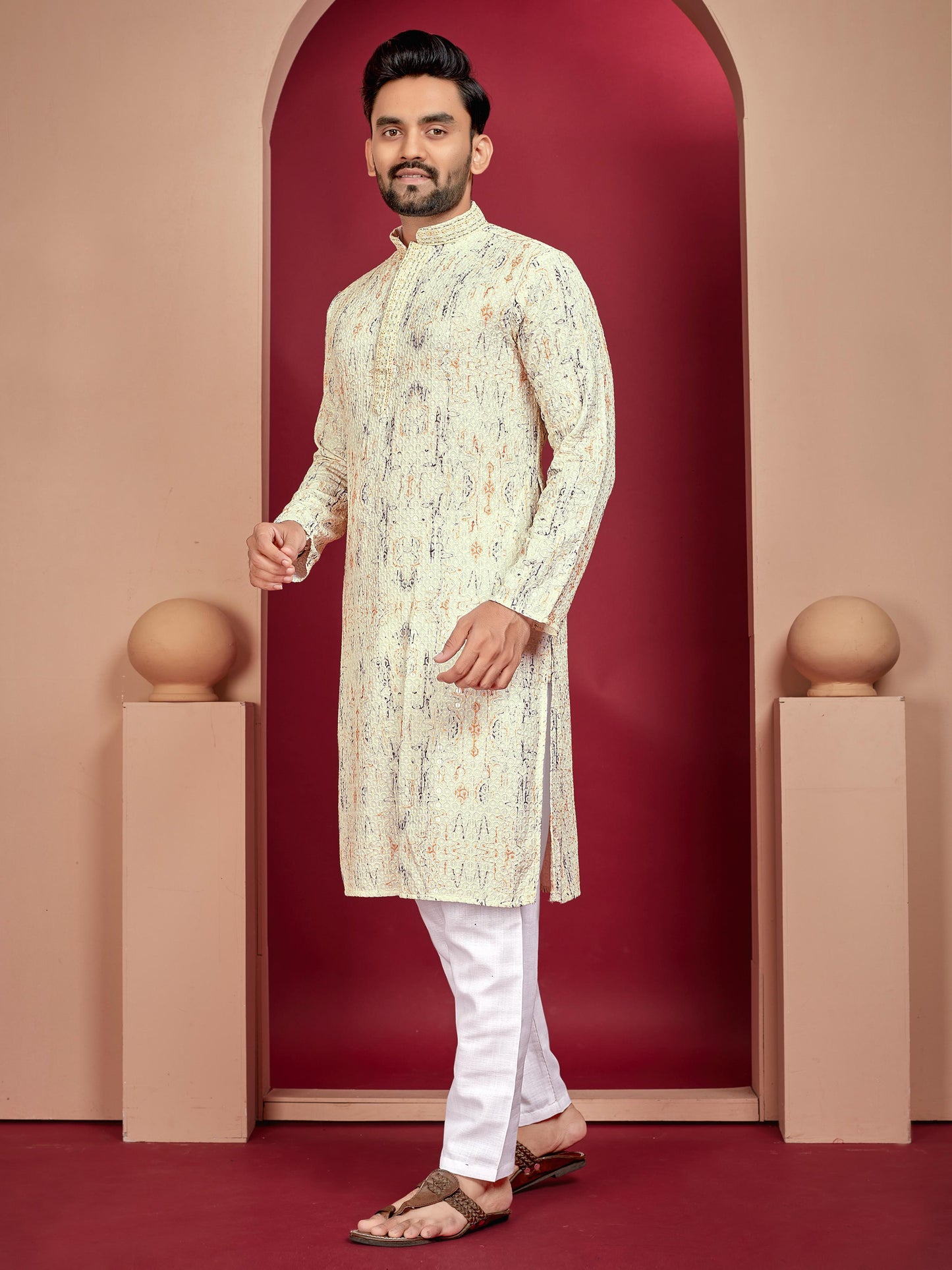 Men's rayon lucknowi kurta set for party