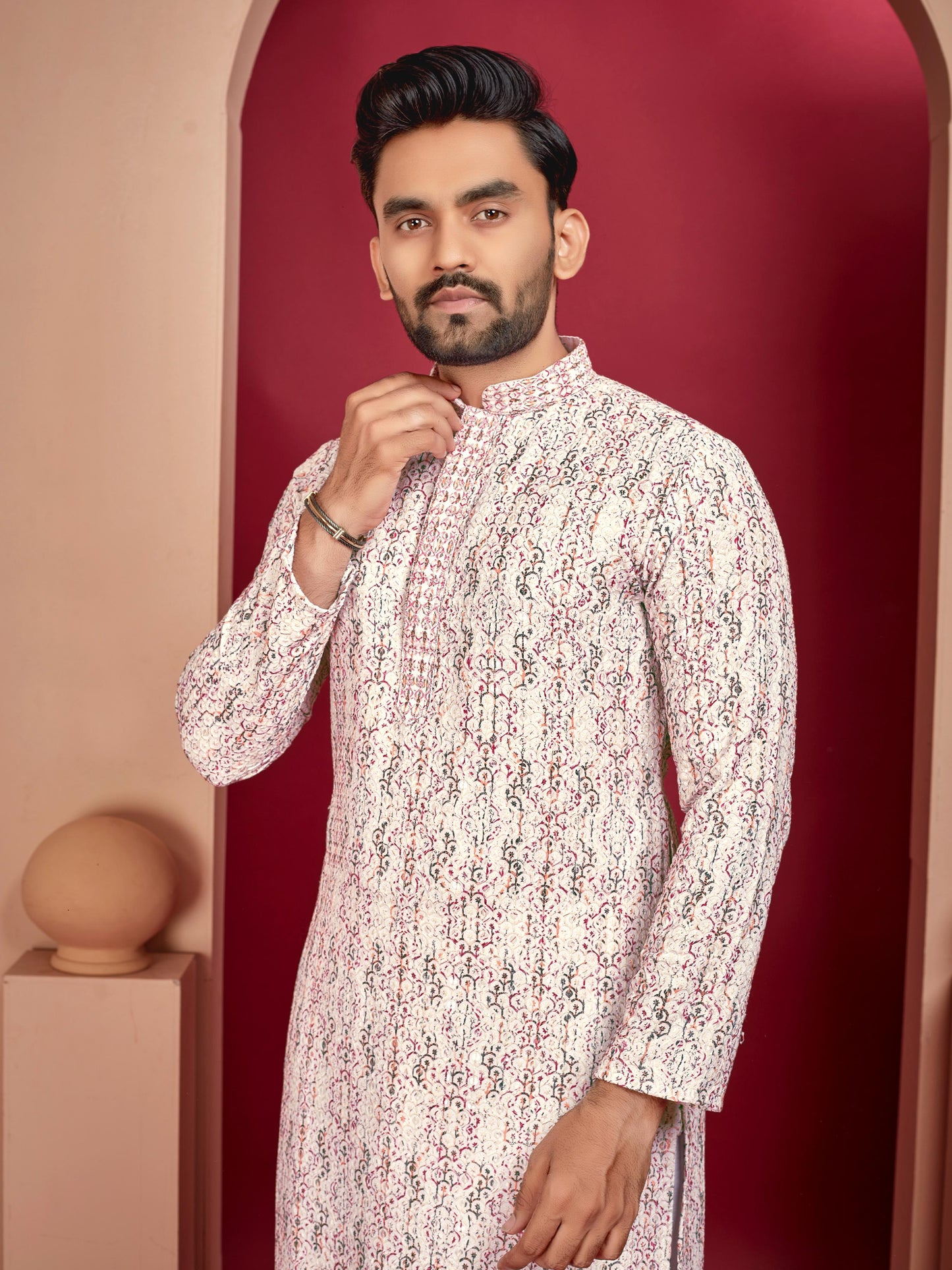 Lucknowi work Men's rayon printed kurta set price