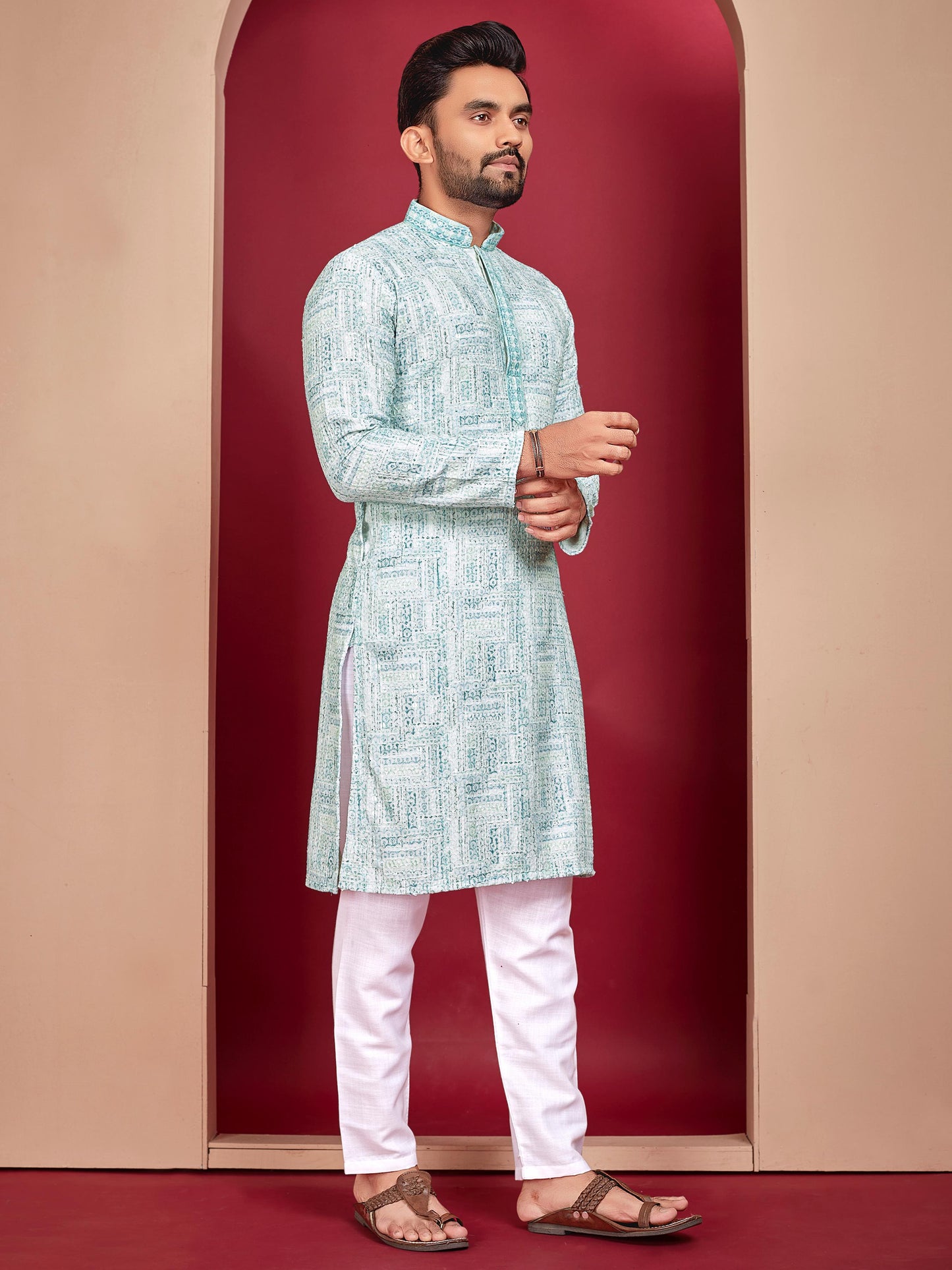 Men's rayon printed kurta set images