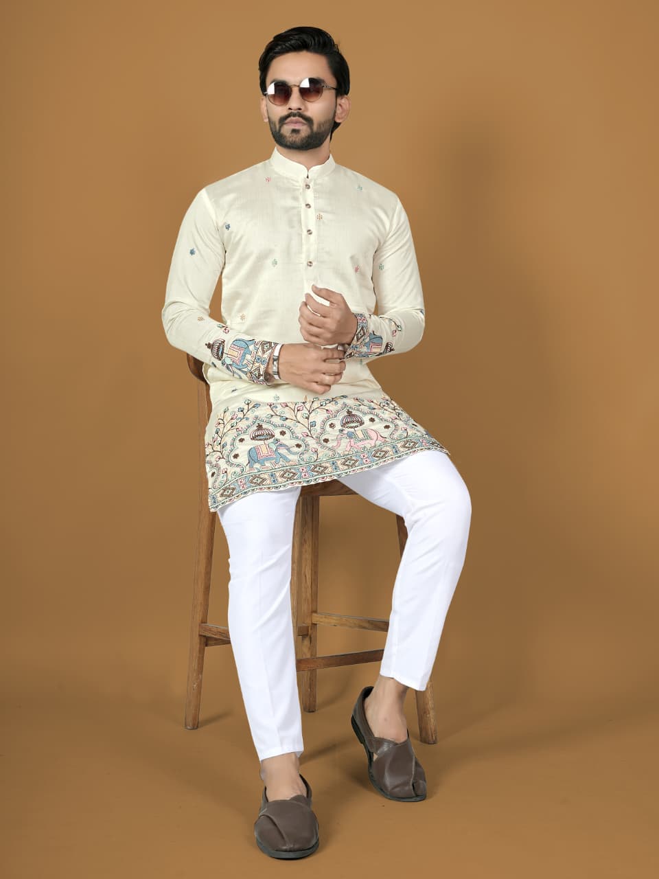 White Silk Indian Wedding Guest Mens Kurta Pajama