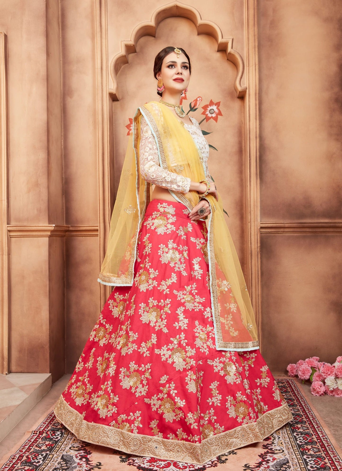 taffeta silk pink lehenga