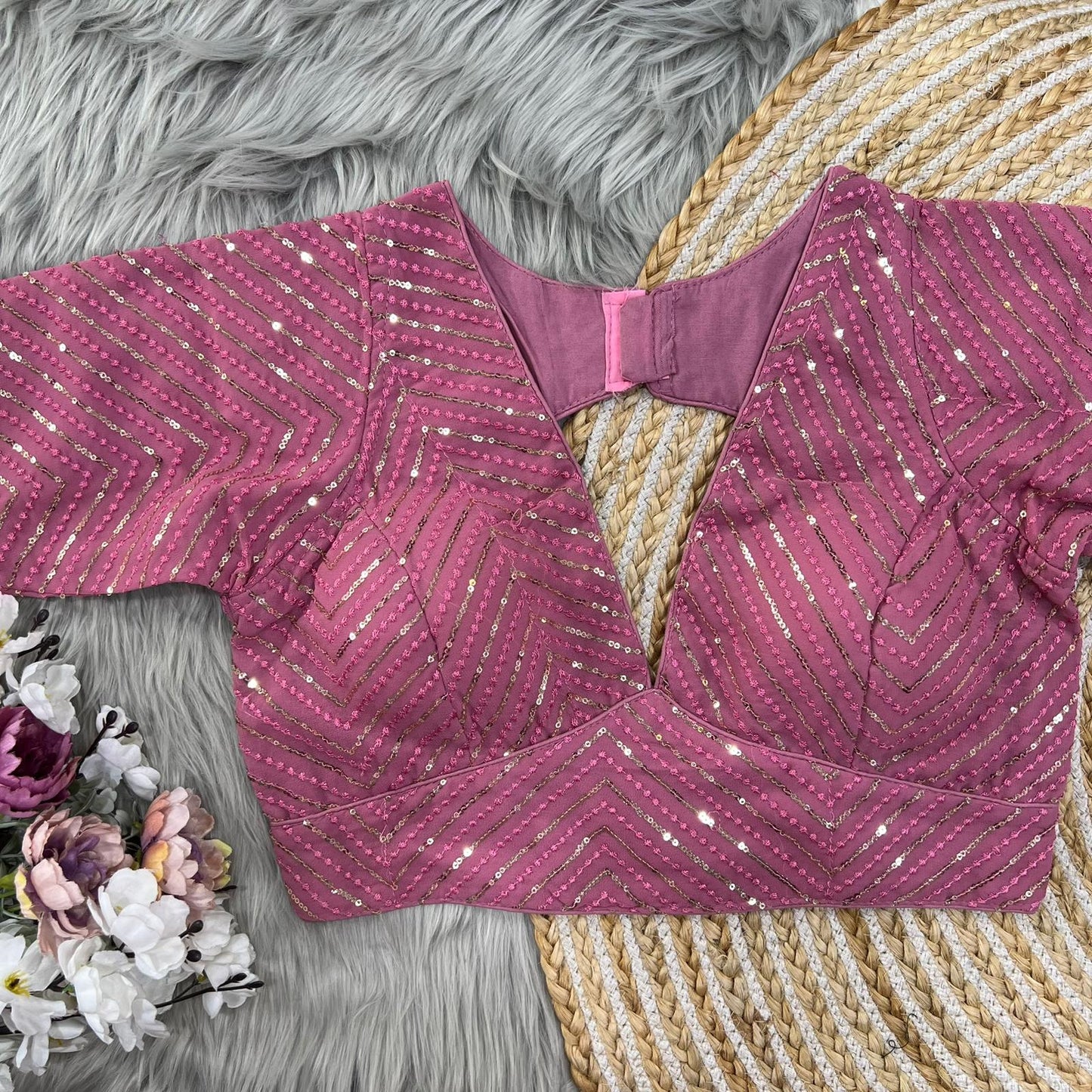 Heavy fox georgette Baby PInk blouse designs