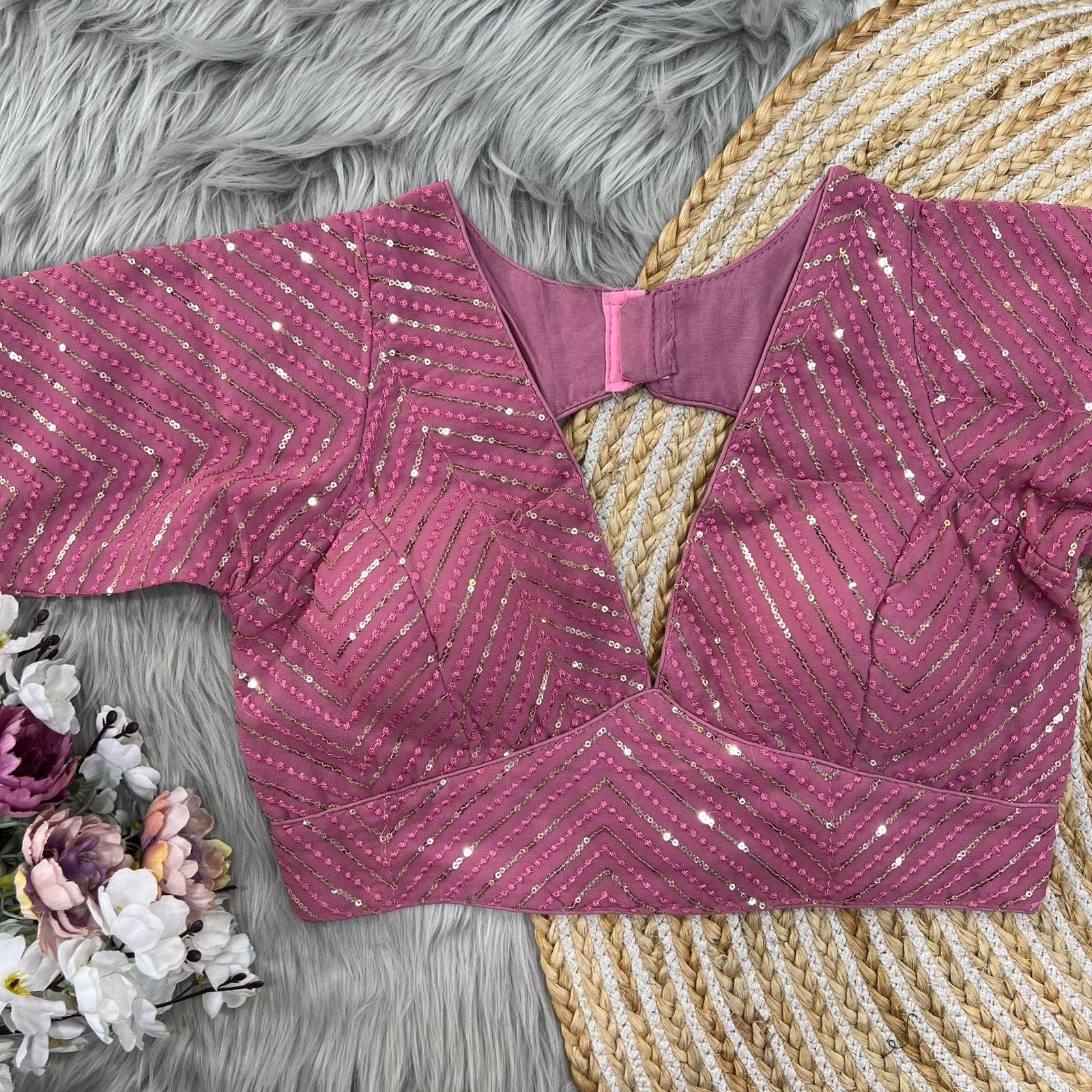 Heavy fox georgette Baby PInk blouse designs