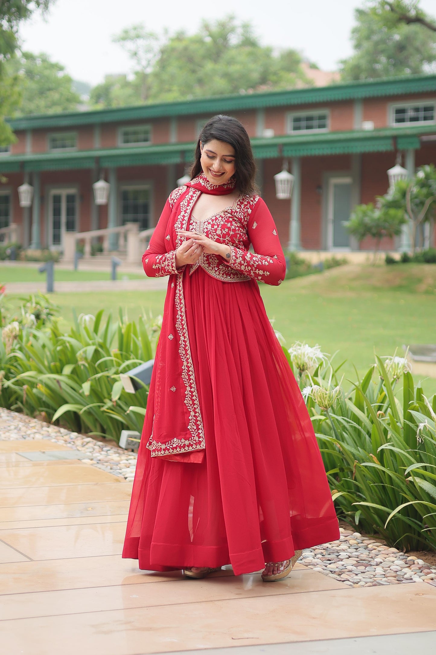 Red Gown with Dupatta