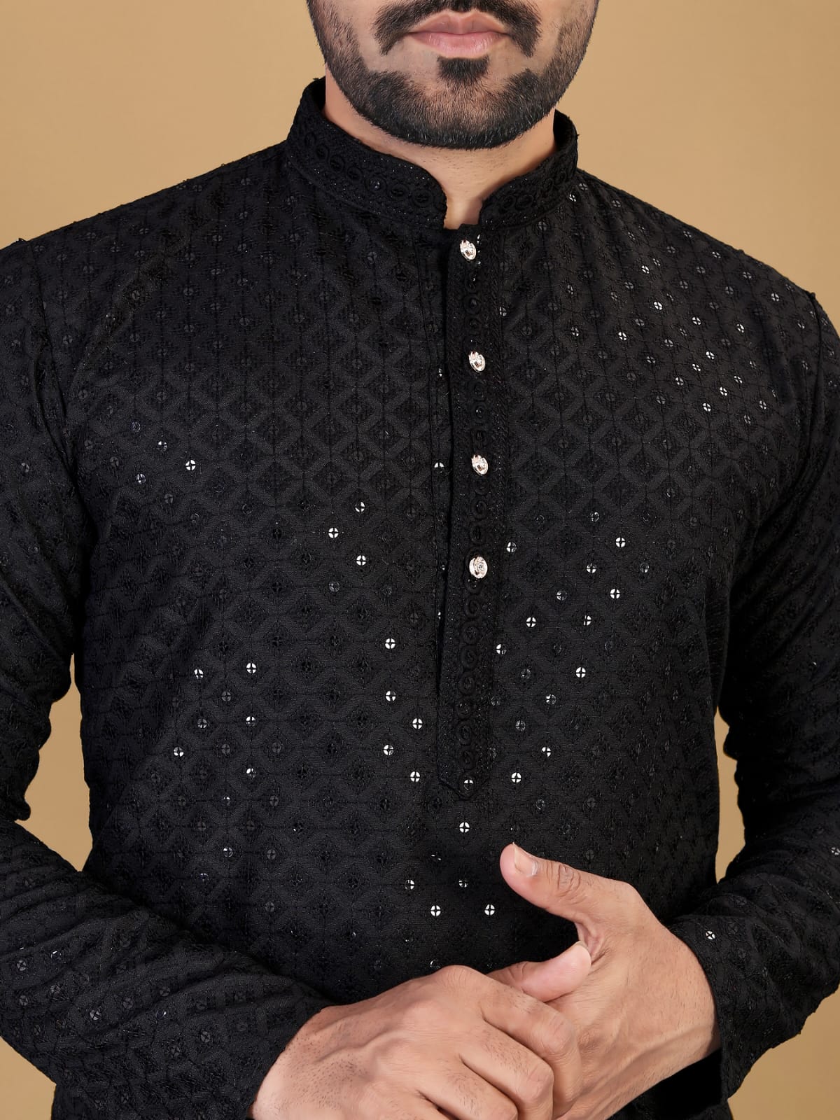 Lucknowi Thread And Sequin Work Designer Mens Kurta Pajama Set