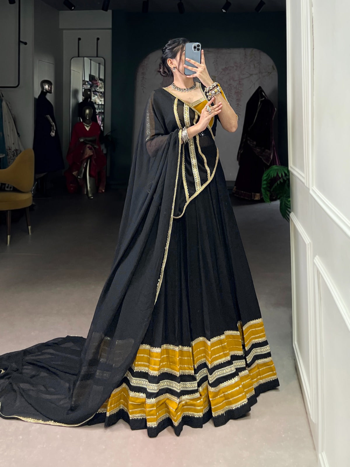 Black color rayon lehenga choli in online