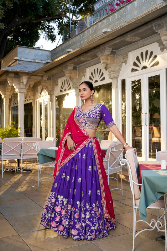 Purple color vichitra silk lehenga choli for women