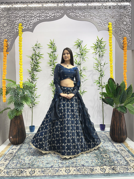 Rama color jimmy choo lehenga choli for wedding