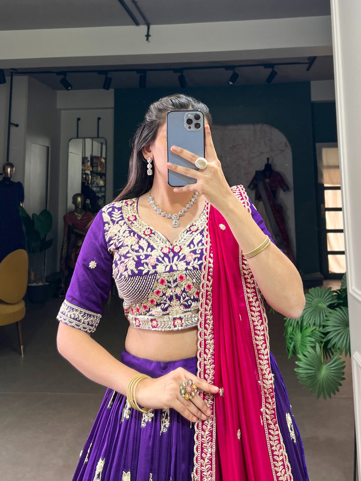 Purple color vichitra silk lehenga choli online shopping