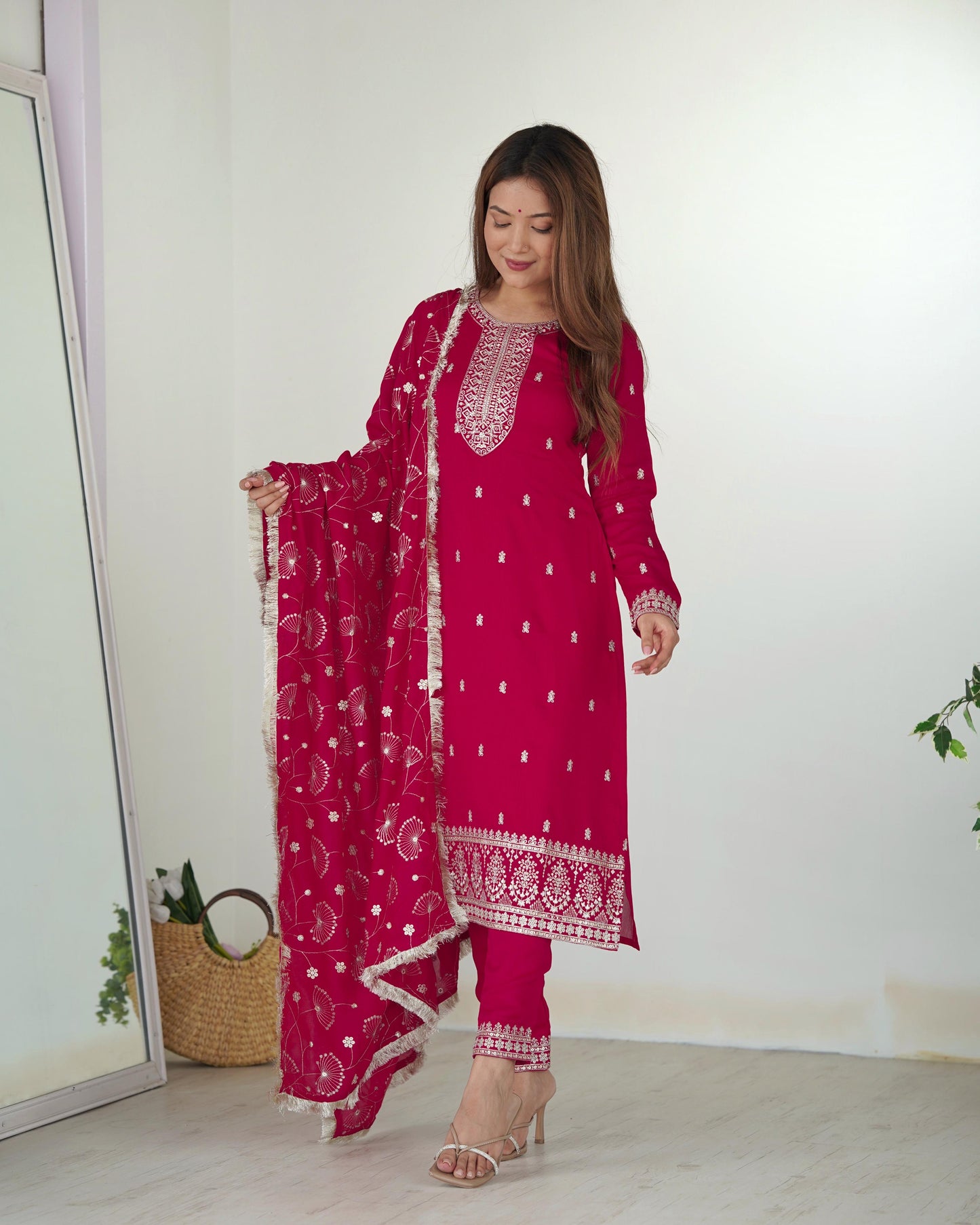 pink color rangoli silk salwar suit price