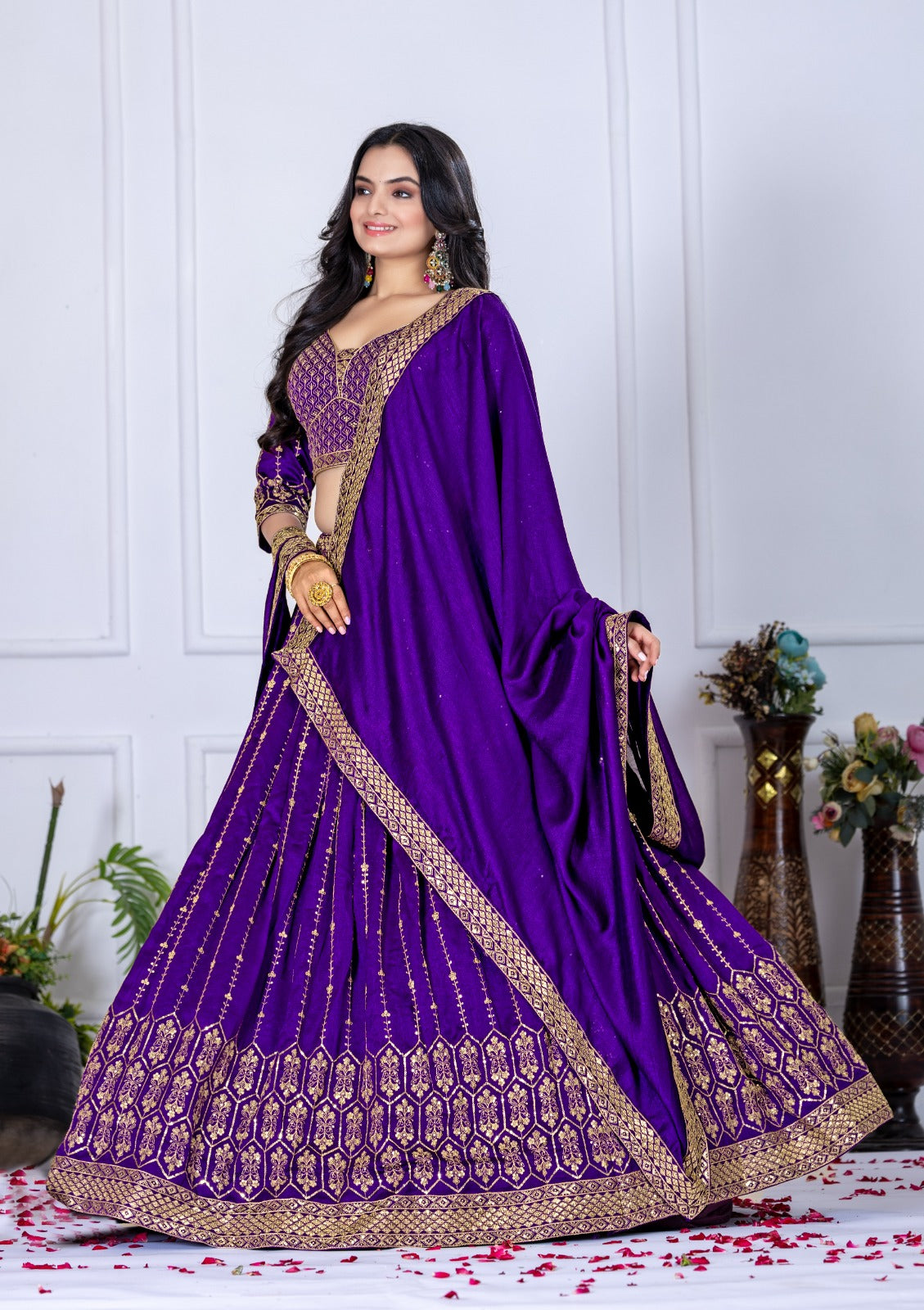 Wedding wear purple color lehenga choli online