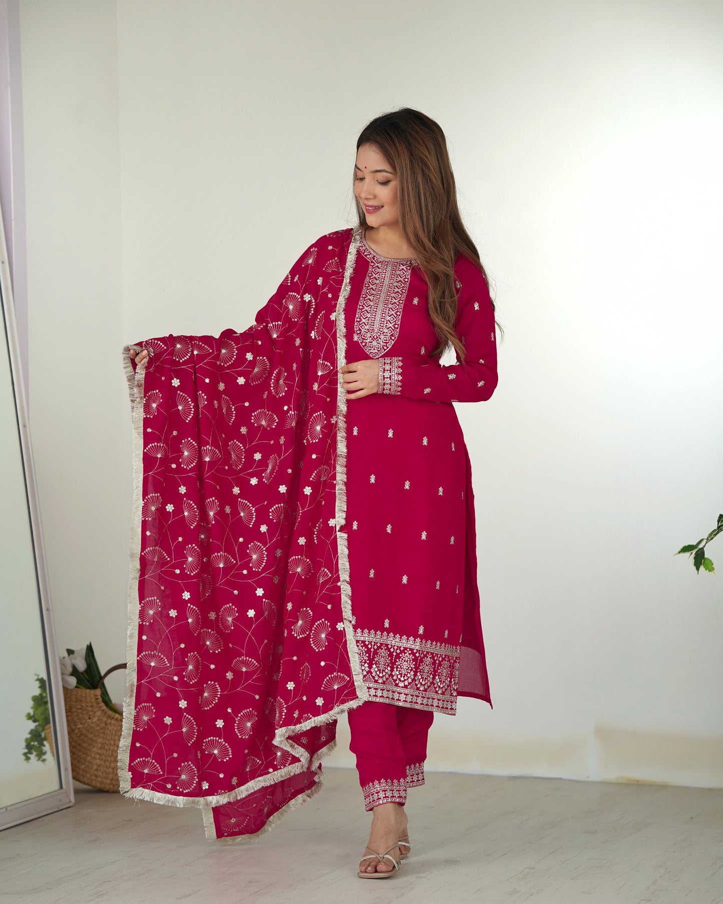 pink color rangoli silk salwar suit online shopping