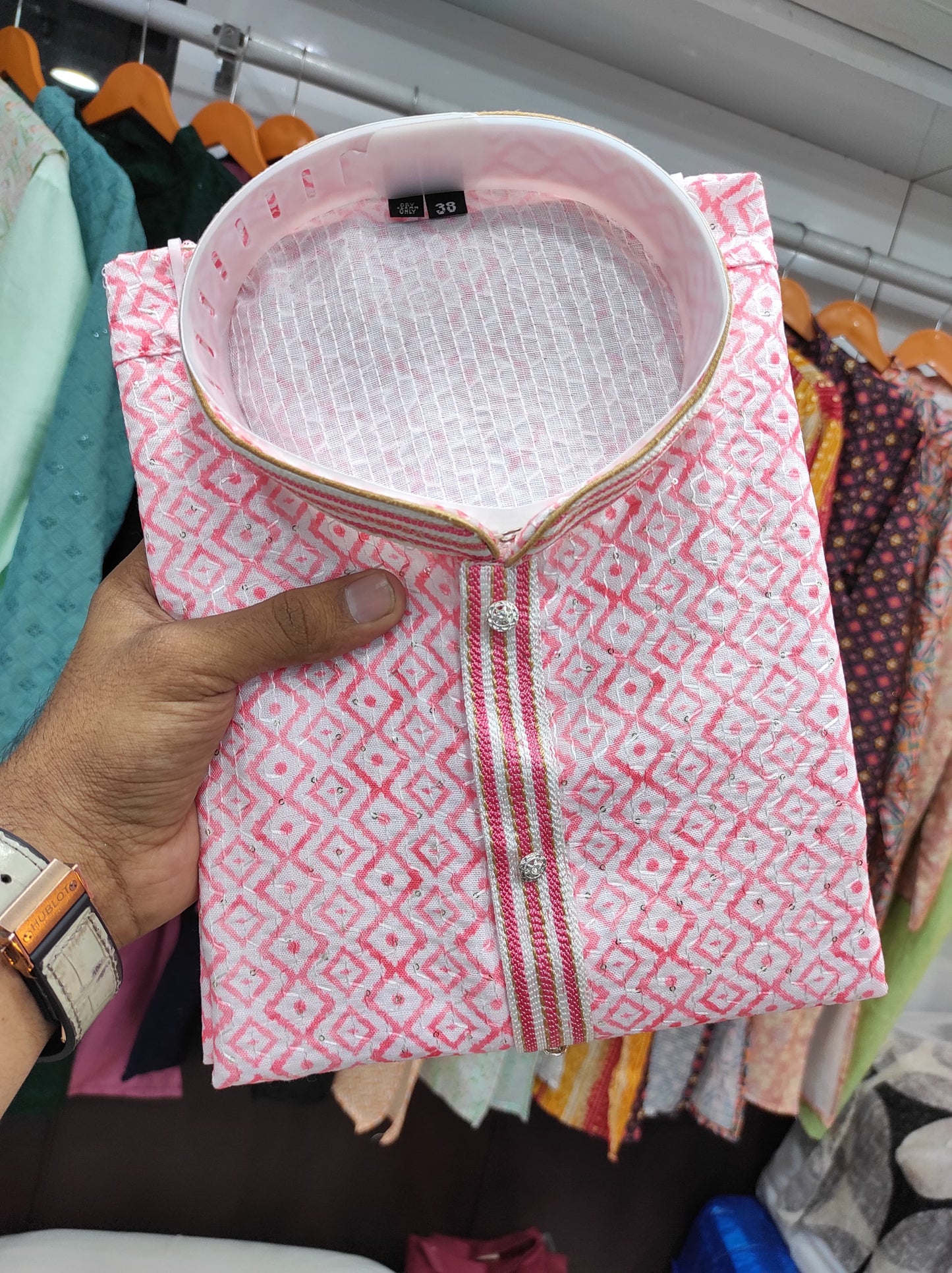 Pink fancy printed kurta with online shopping