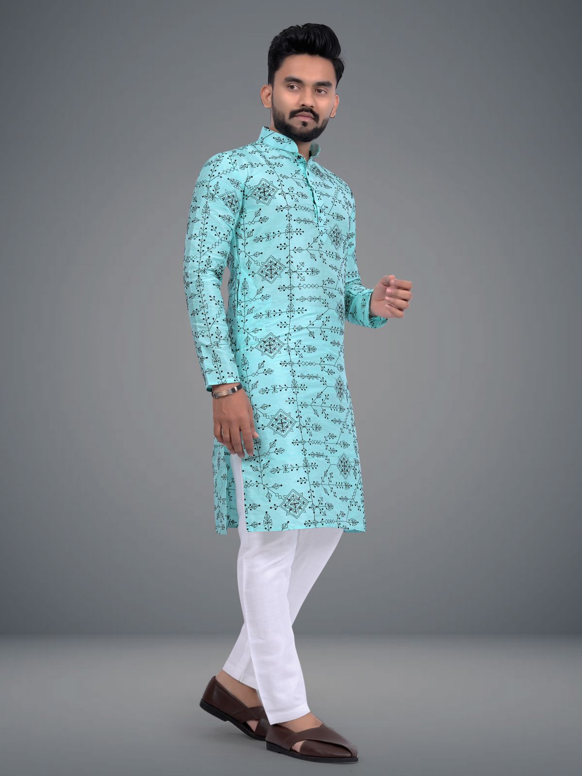 Men's Kurta Pajama Set Embroidery Work Kurtas