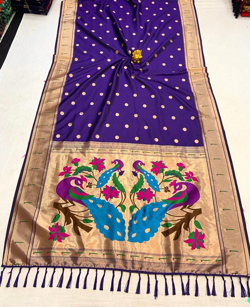 Purple color paithani silk saree with blouse online shopping