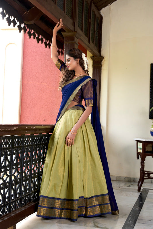 Pista color kanchipuram lehenga choli for women