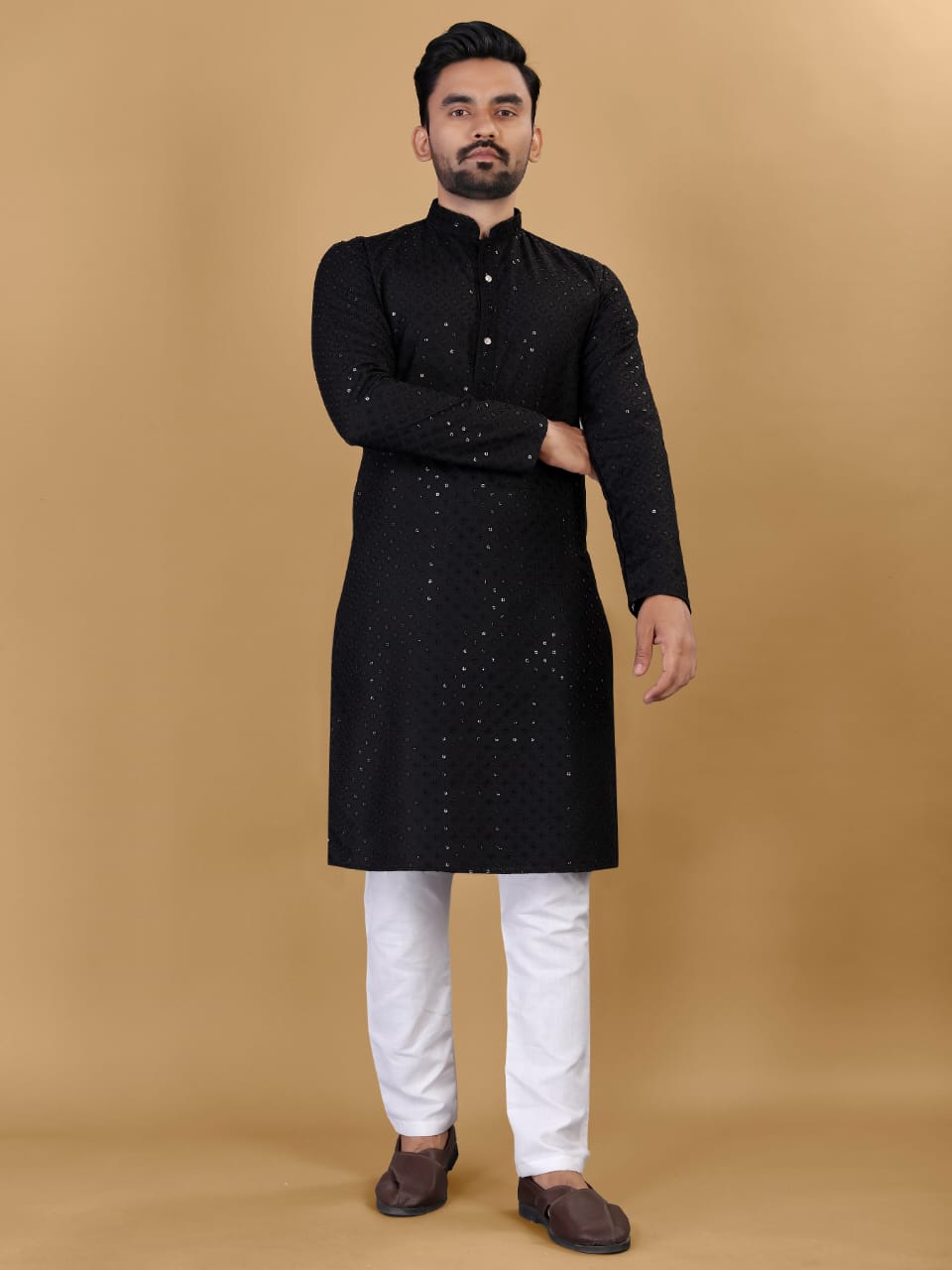 Lucknowi Thread And Sequin Work Designer Mens Kurta Pajama Set