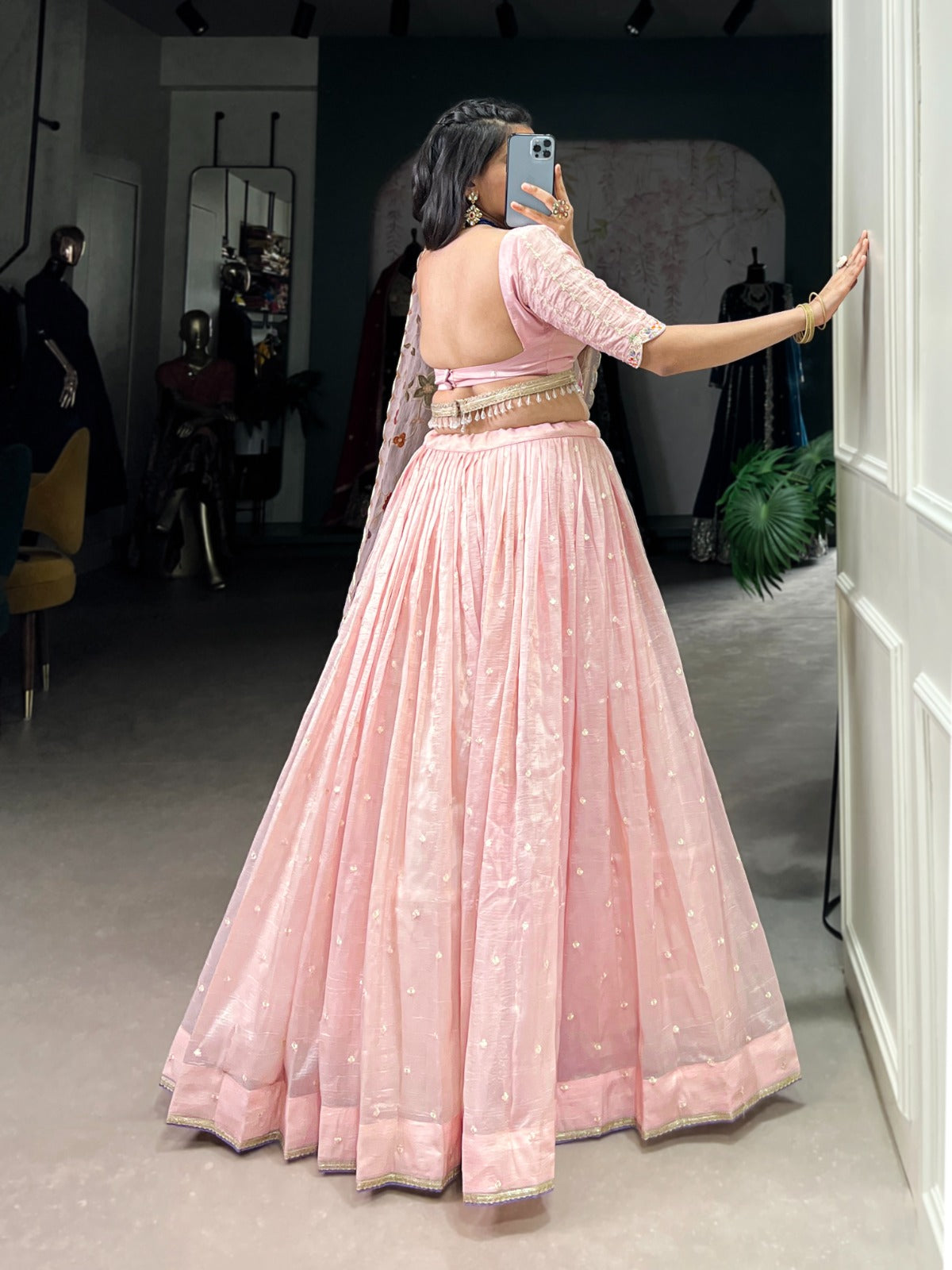 Light pink color gold crush lehenga choli with dupatta online shopping