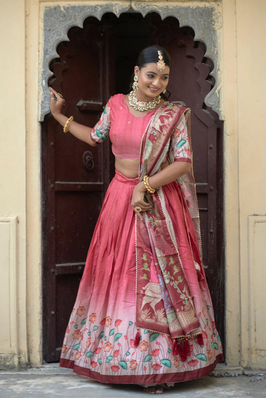 Peach color manipuri silk lehenga choli for wedding