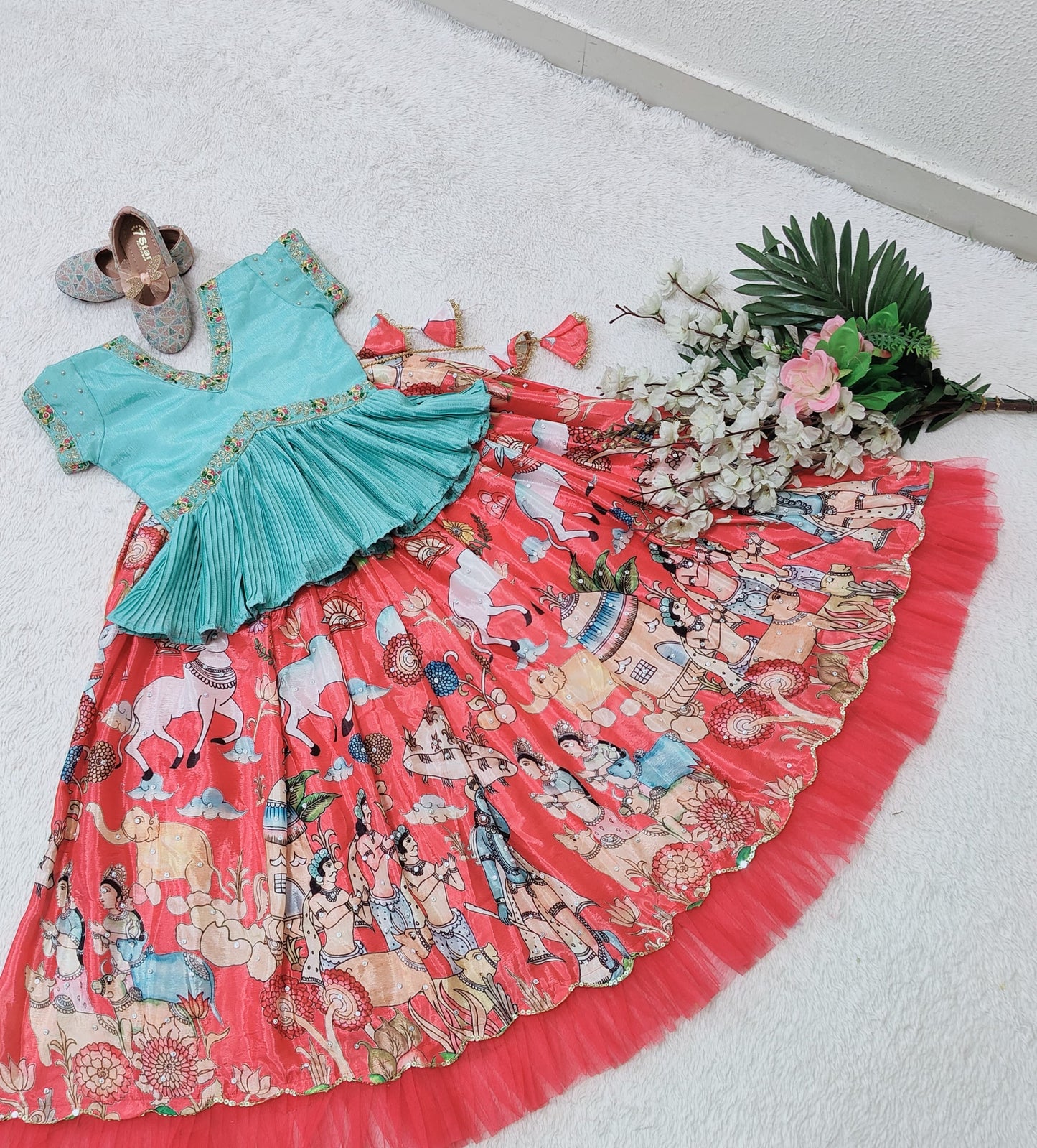 Peach color georgette lehenga choli for small girls images