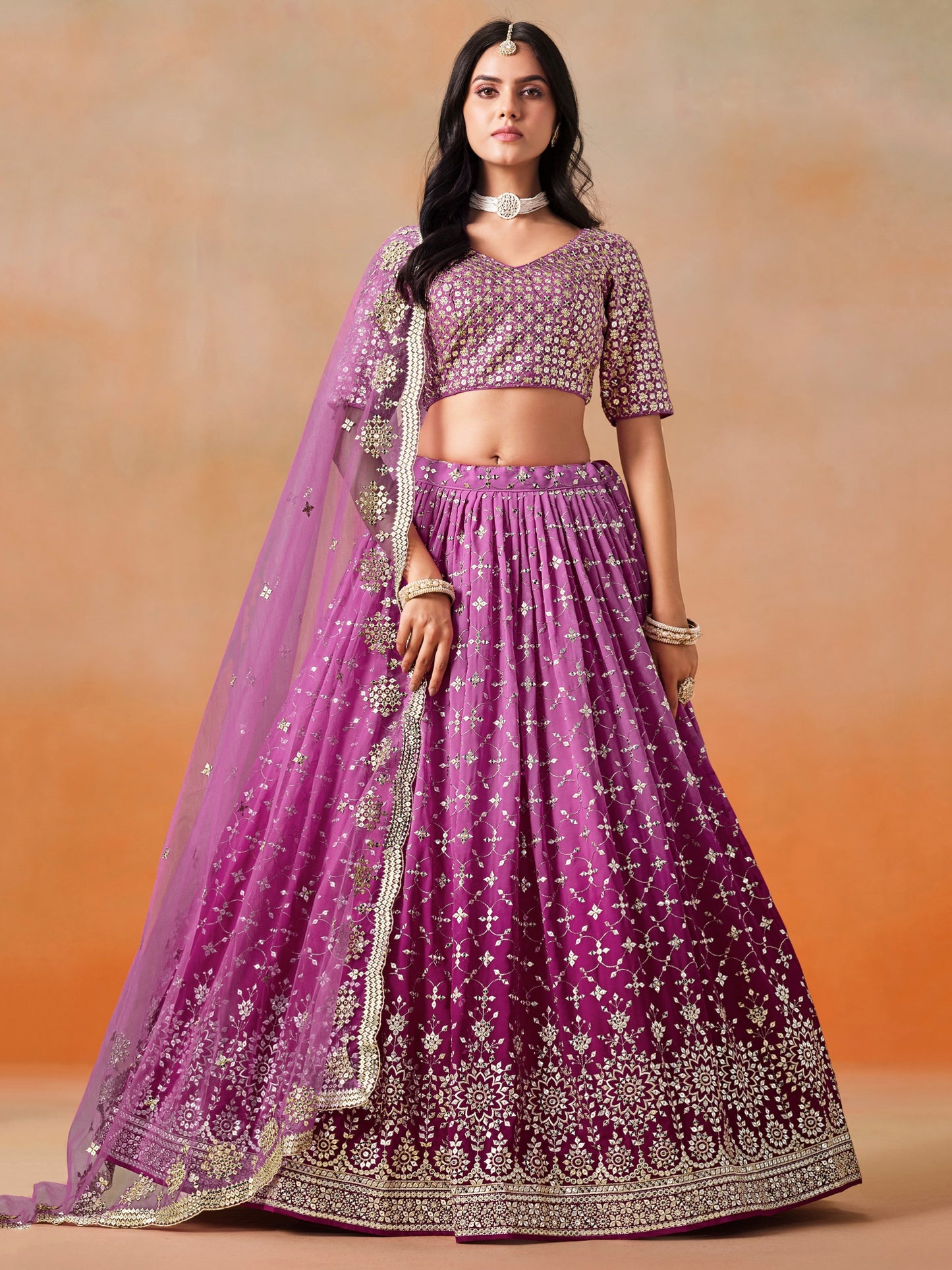 Pink color georgette lehenga choli