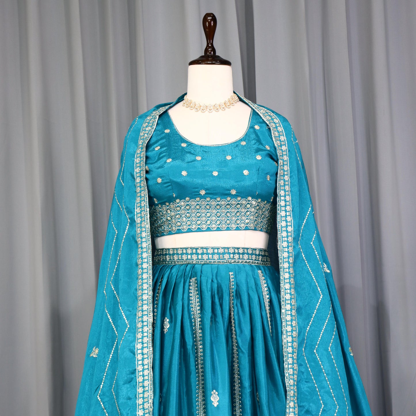 Firozi Color chinon lehenga choli with dupatta images