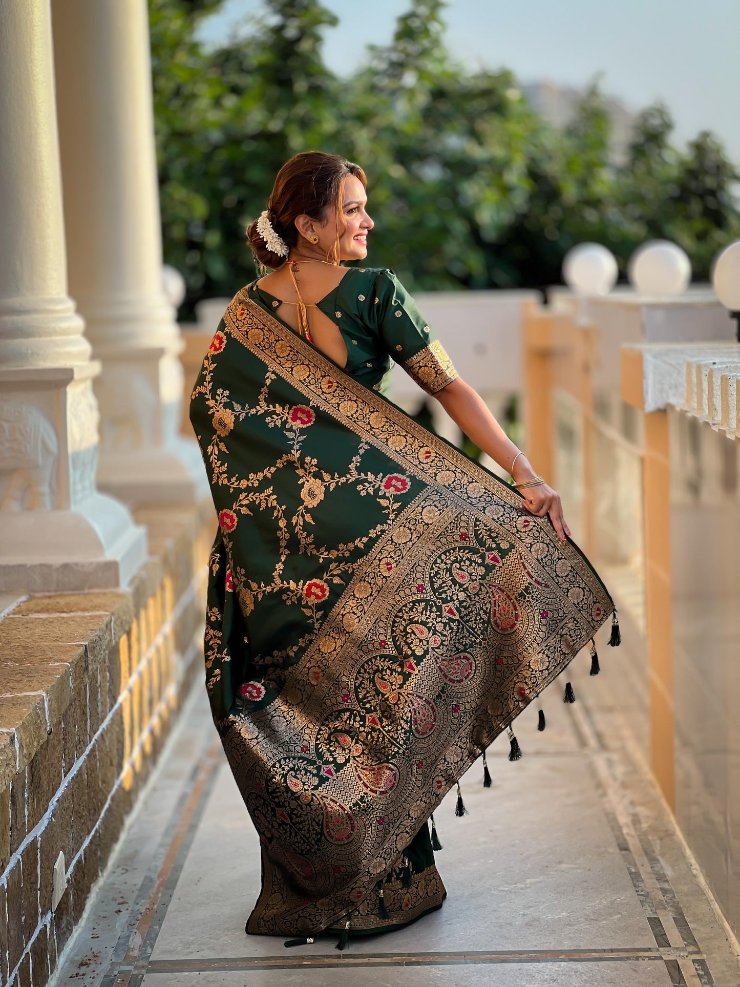 Green Banarasi Saree look