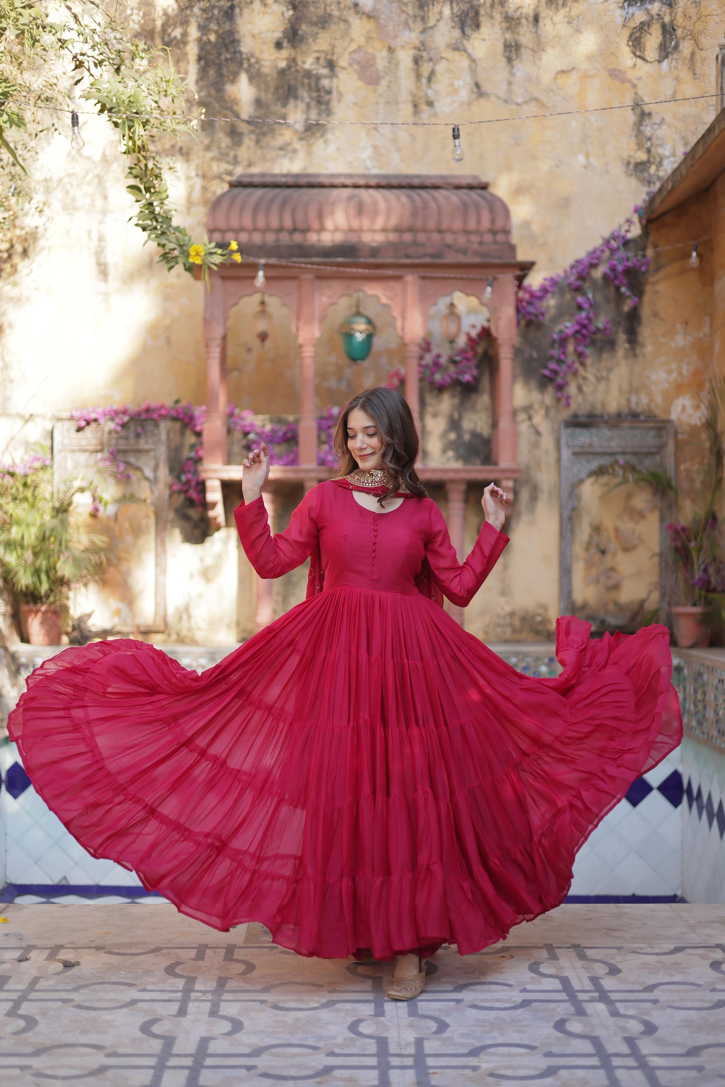 Pink color georgette long gown price