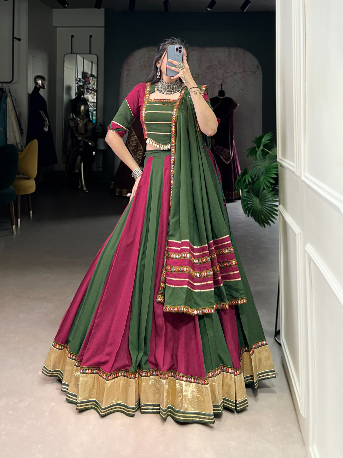 Maroon color rayon lehenga choli for navratri with dupatta