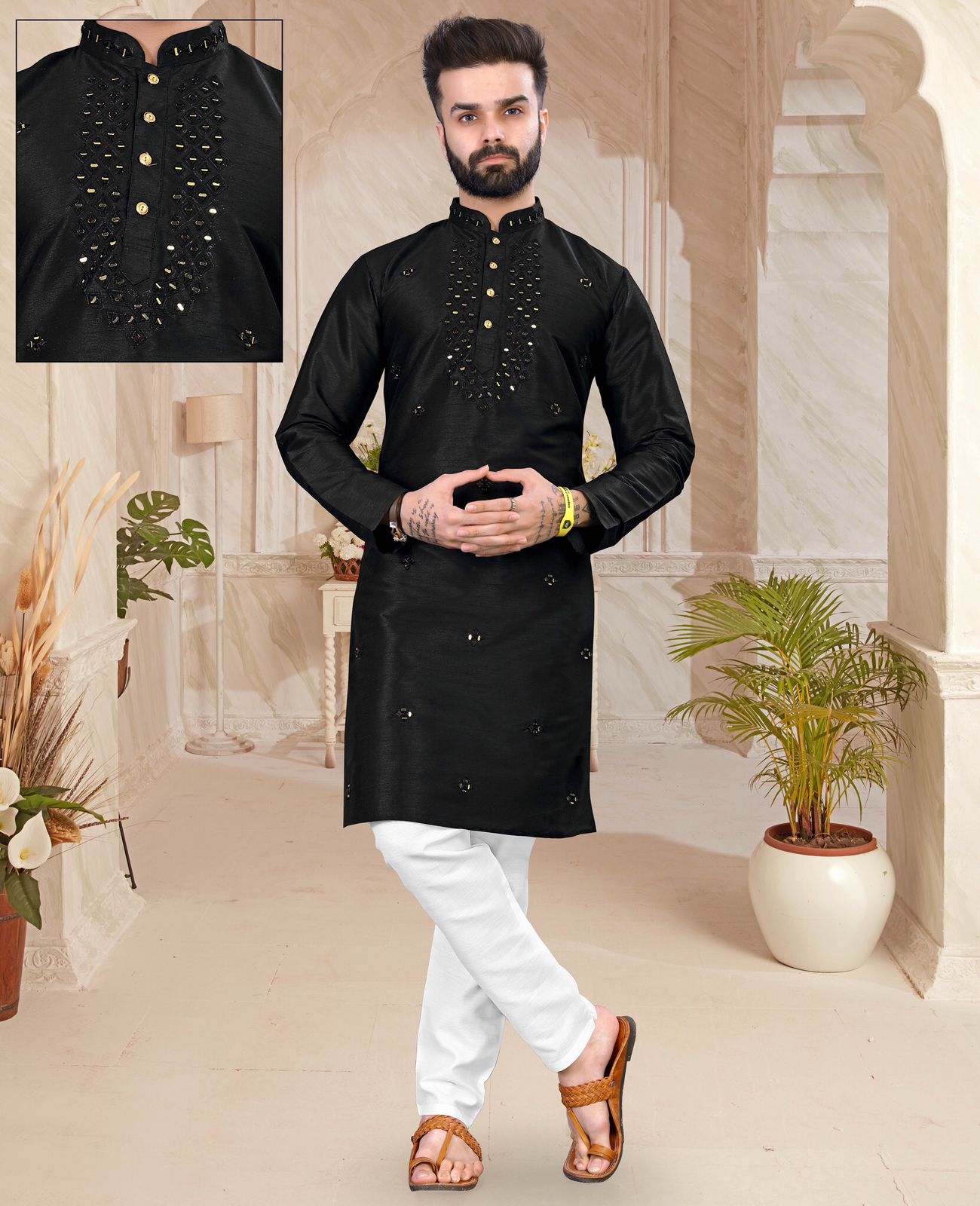 Designar Kurat Pajama Original Mirror Work Neck Kurta